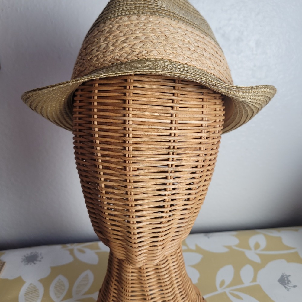 Men's Magid Straw Sun Hat Fedora Green With Tan Brim Beach Cruise Pool Spring